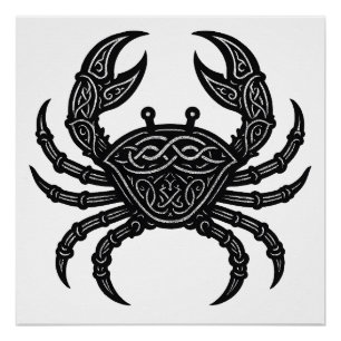 Póster Câncer — Caranguejo Zodíaco Tatuado Assombrado