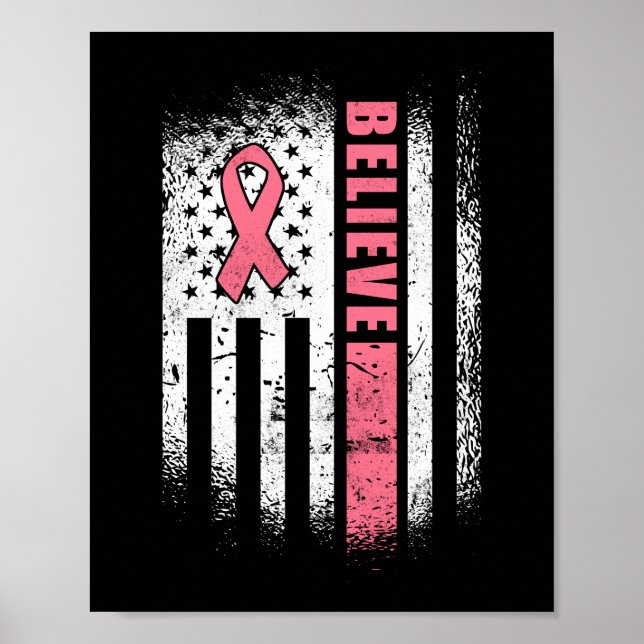 Poster Cancer da Mama Acredita na Faixa Rosa de Bandeira  (Frente)