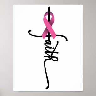 Poster Cancer de Fita Rosa de Fita com Sobrevivência Cruz