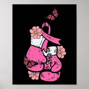 Poster Cancer de Mama Boxando Fita Rosa Sensibilização Fi