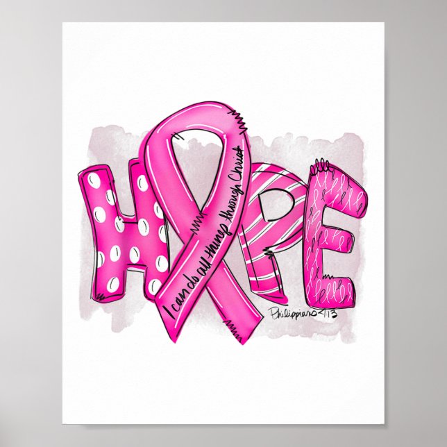 Poster Cancer De Mama Hope Philippians 413 Eu Visto Rosa  (Frente)