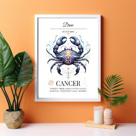 Poster Cancer Personalizado Elegante Zodiac Watercolor