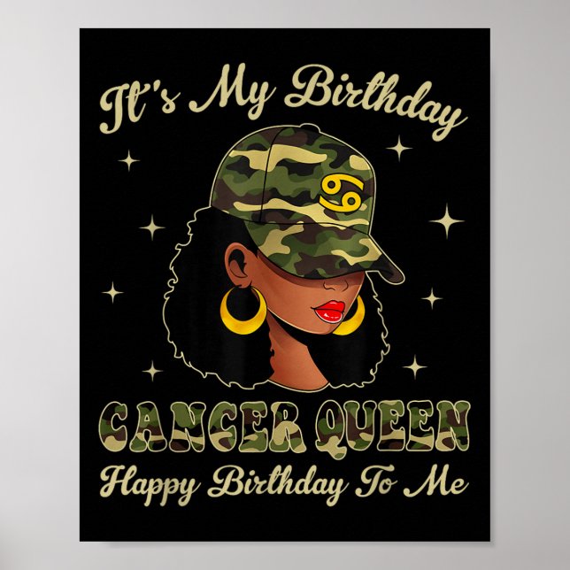 Poster Cancer Queen Loc'd Black Woman Camo Boné Zodiac Si (Frente)