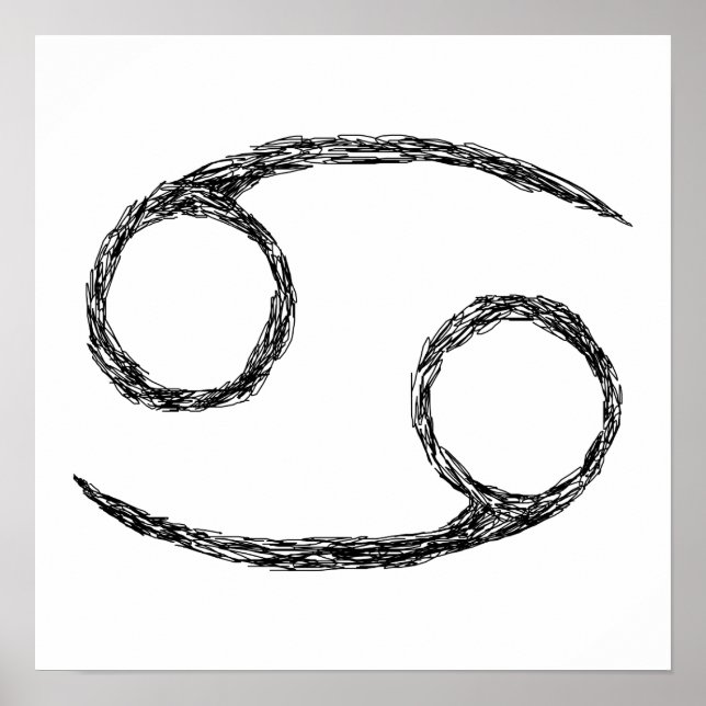 Poster Cancer. Sinal de Astrologia Zodíaca. Branco. (Frente)