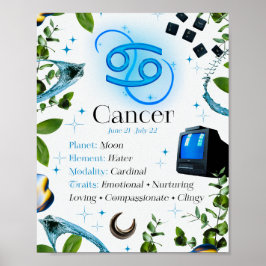 Poster Cancer - Sinal Zodíaco - Estrela Y2K Branco 4:5 Po