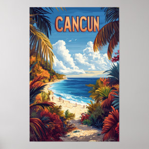 Poster Cancun Beach Mexico Vintage Illustration Viagem
