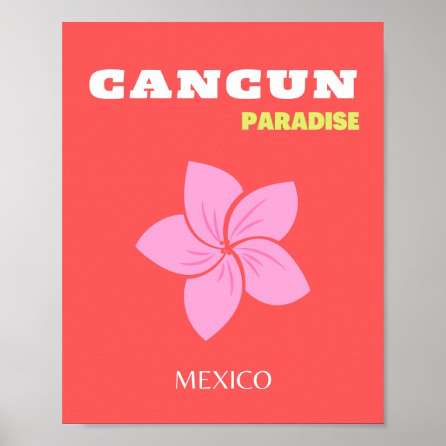 Poster Cancun, Cancun Viagem Art, Preppy, Pink, Red (Frente)