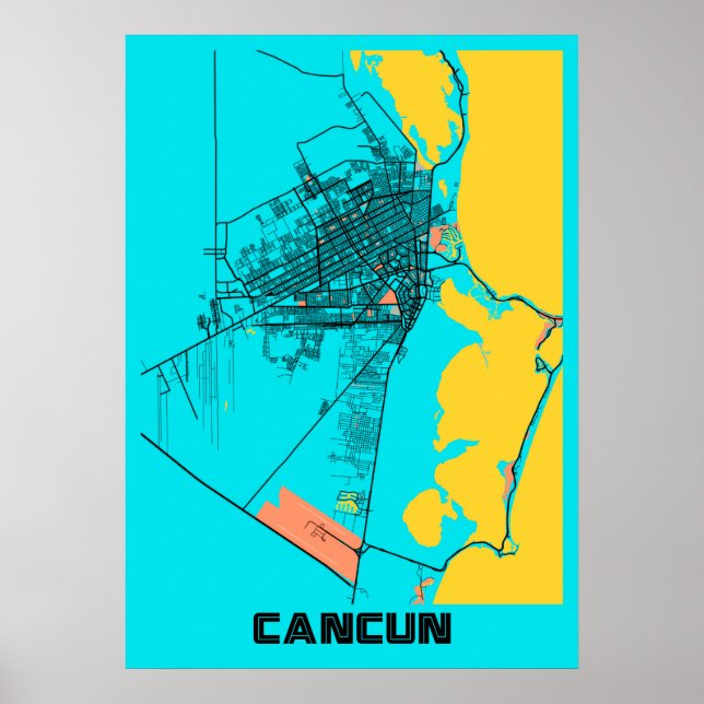 Poster Cancún - Mapa da Cidade de Gloria no México (Frente)