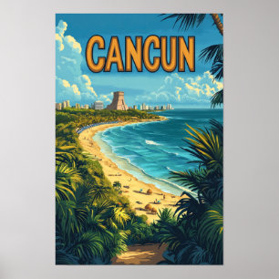 Poster Cancun México Arte Ilustração Vintage Viagem