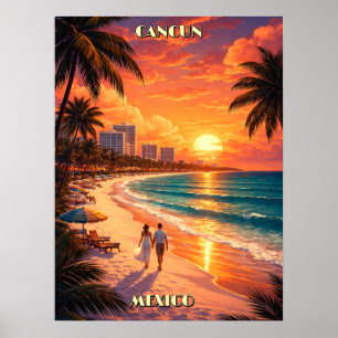 Poster Cancun, México Arte Retro Art Déco Cor Turismo