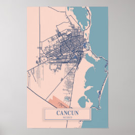 Poster Cancun Mexico Breezy City Map Travel