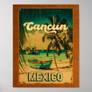 Poster Cancun México Palm Tree Viagens vintage Souvenir