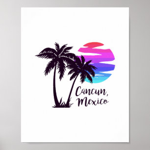 Poster Cancun México Praia Férias de Verão Palmeiras Sol