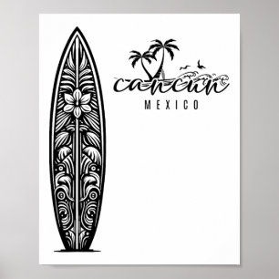 Poster Cancun México Praia Surf Surfboard Retro