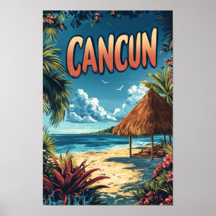 Poster Cancún Mexico Vintage Illustration Viagem