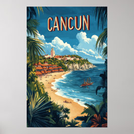 Poster Cancún Mexico Vintage Illustration Viagem