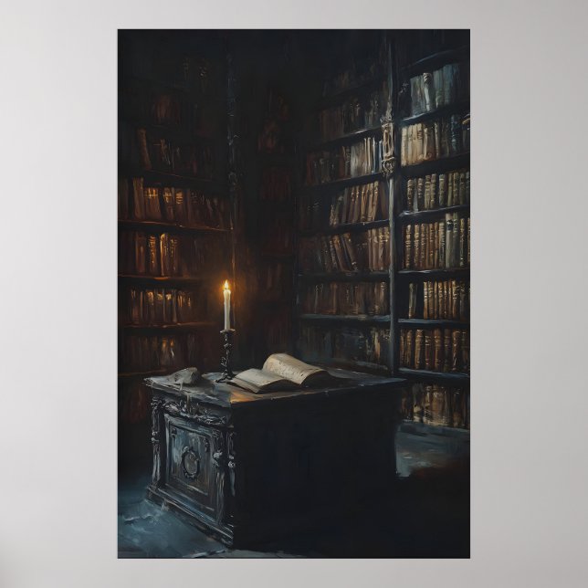 Poster Candlelit Gothic Library Art, Dark Academia  (Frente)