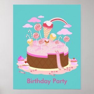 Poster Candy and chocolate cake for birthday party