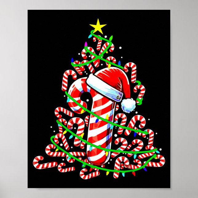 Poster Candy Cane Christmas Tree Lights Santa  (Frente)