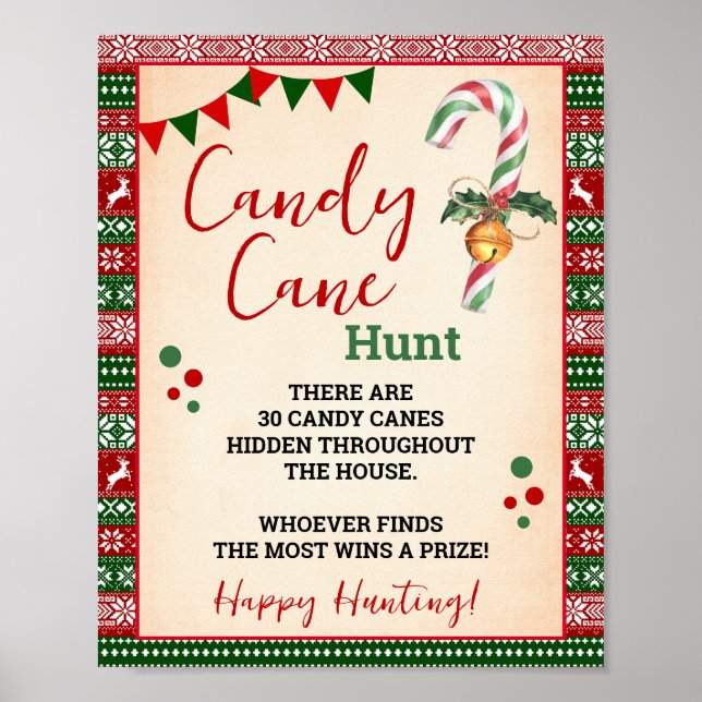 Poster Candy Cane Hunt Game Ugly Sweater Sign (Frente)
