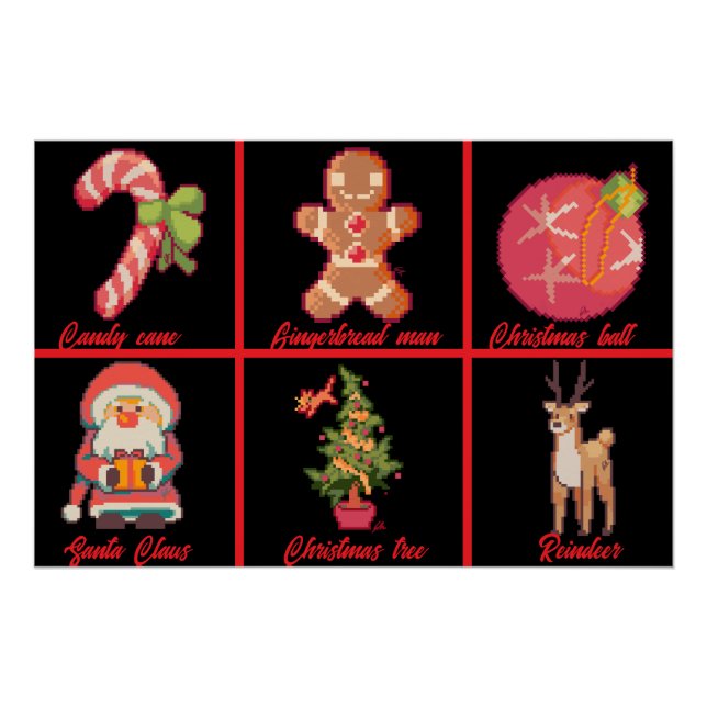Póster Candy, Gingerbread, Christmas, tree, Pixel Art (Frente)