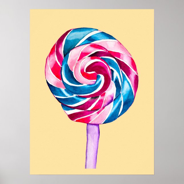 Poster Candy lollipop aquarela doce arte (Frente)