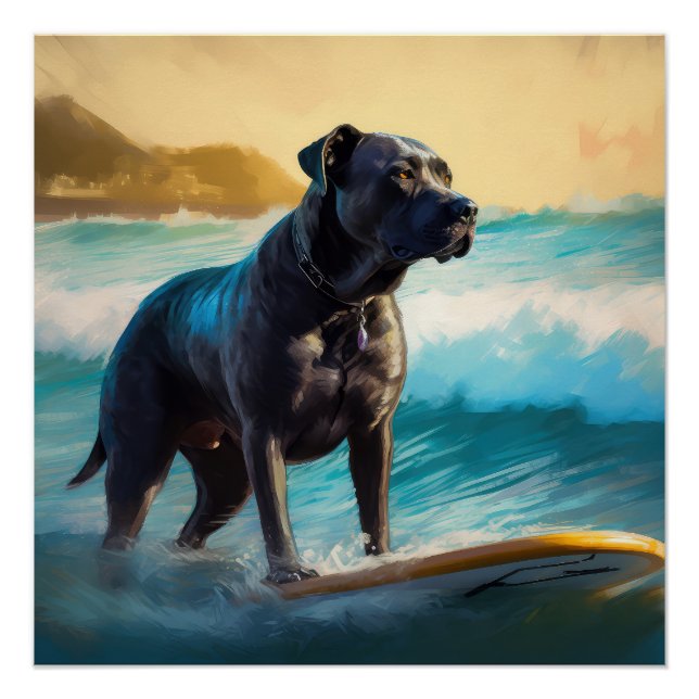 Póster Cane Corso Beach Surfing Painting (Frente)