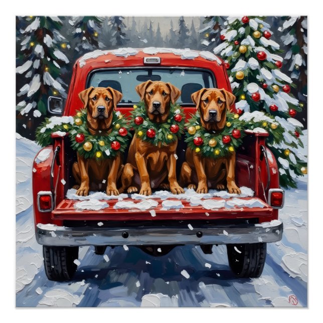 Póster Cane Corso Caminhão Vermelho de Natal Feriado (Frente)