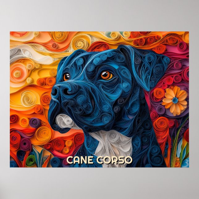 Poster Cane Corso Quilling Art Dog Portrait (Frente)