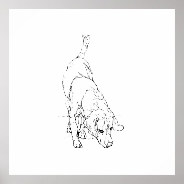 Poster Caneca Beagle – Cachorro Desenhado à Mão com Tinta (Frente)