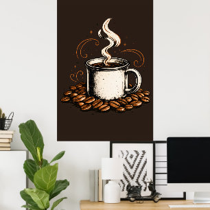 Poster Caneca de Café Vintage com Grãos de Café Café Ac