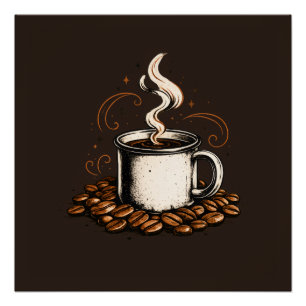 Póster Caneca de Café Vintage com Grãos de Café Café Ac
