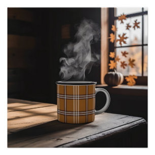 Póster Caneca de Café Xadrez Padrão Heritage Outono Vapor
