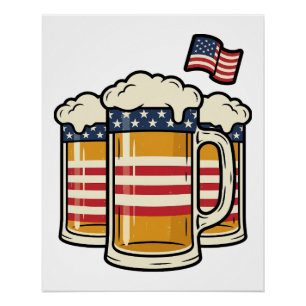 Póster Caneca de Cerveja Patriótica Design Vetorial Vinta