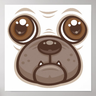 Poster Caneca de Pug de Desenho Animado Cara de Cachorro