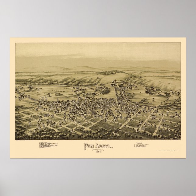 Póster Caneta Argyl, PA Panorâmica Mapa - 1894 (Frente)