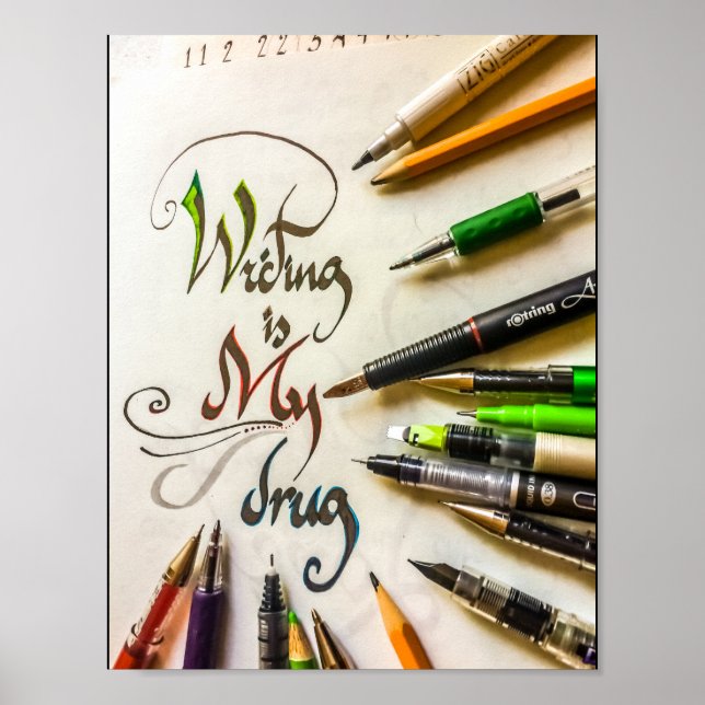Poster Canetas e lápis do escritor louco (Frente)