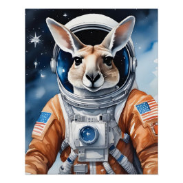 Póster Canguru Adorável em Astronauta no Espaço Exterior