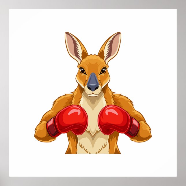 Poster Canguru animado com luvas de boxe vermelhas (Frente)
