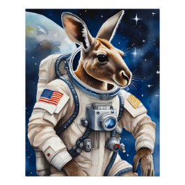 Póster Canguru bonitinho em Astronauta no Espaço Exterior