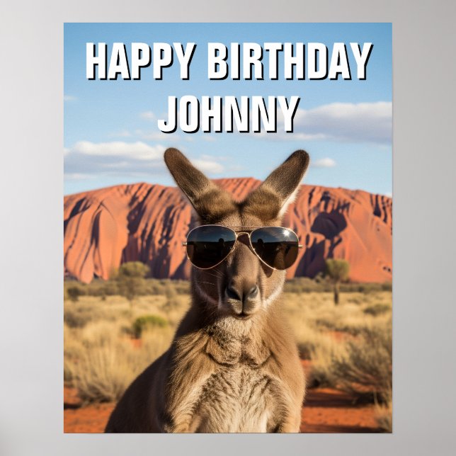 Poster Canguru com óculos de sol em Uluru Austrália (Frente)