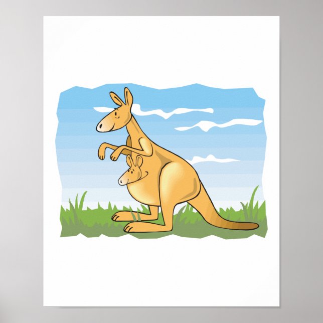 Póster canguru e bebê de desenho animado (Frente)