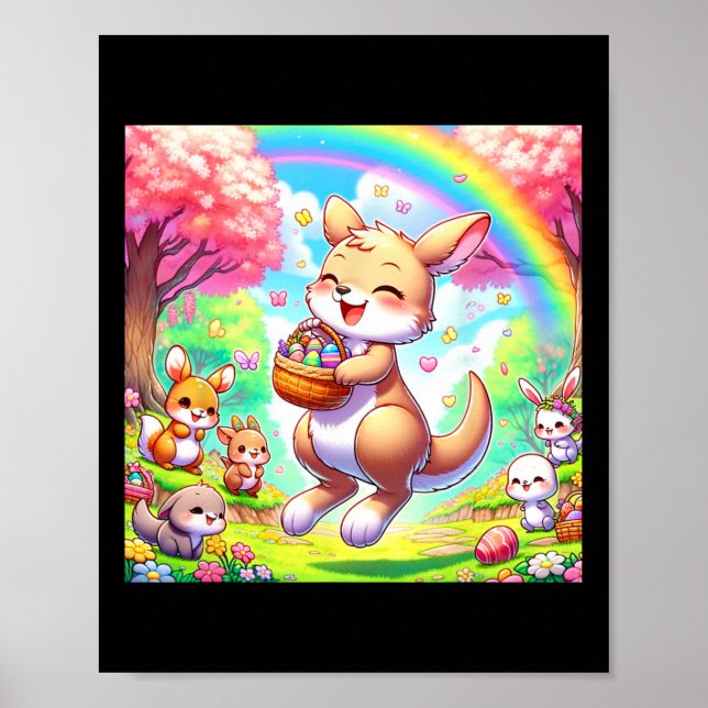 Poster Canguru Kawaii de Páscoa Canguru de Páscoa Adoráve (Frente)