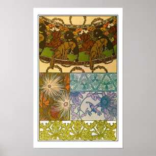 Poster Caninos e Flores de Art Nouveau Style, Mucha