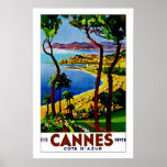 Póster Cannes - Cote d'Azure<br><div class="desc">Poster de viagens Vintage Art Deco para Cannes e Cote d'Azure na costa mediterrânica francesa.</div>