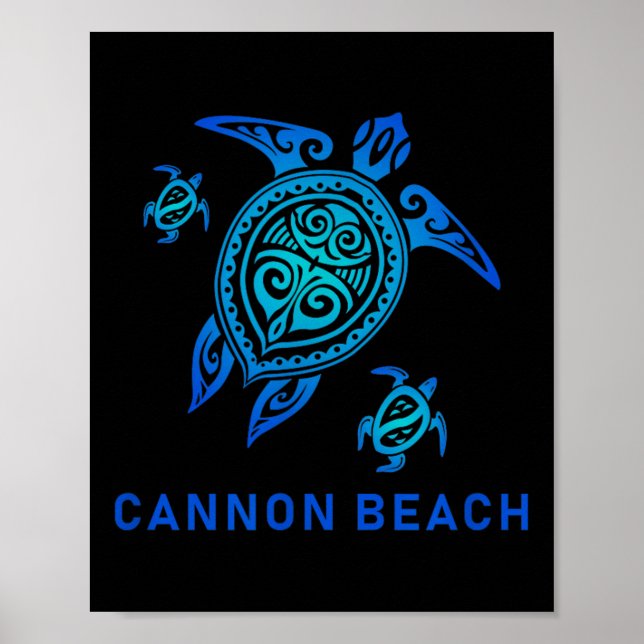 Poster Cannon Beach Oregon Sea Blue Tribal Turtle (Frente)