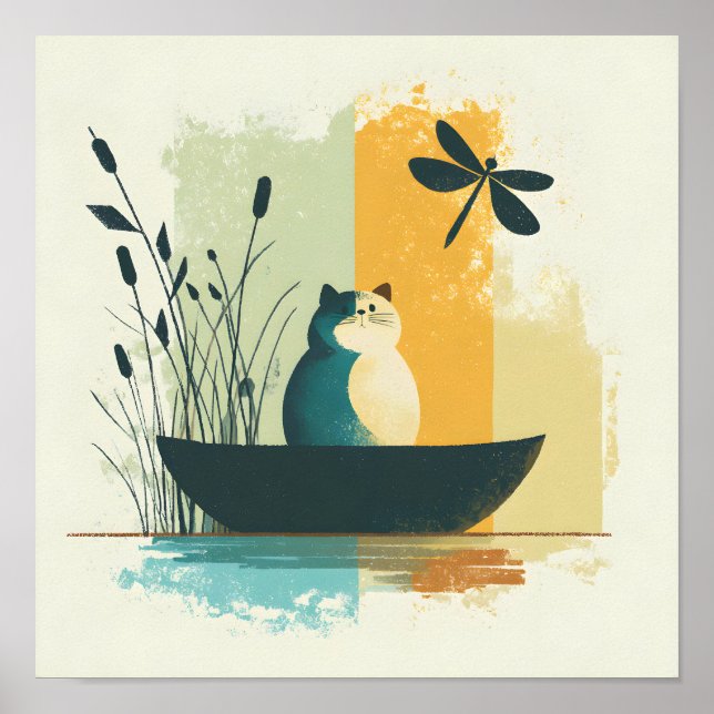 Poster Canoa Branca de Gatos Abstrato do Lago Chubby, Min (Frente)