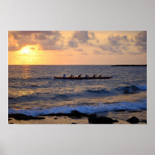 Póster Canoa de guiga havaiana no por do sol