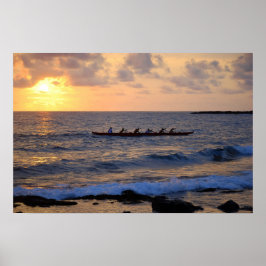 Póster Canoa Hawaiian Outrigger em Sunset