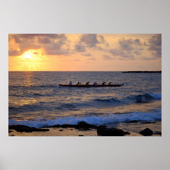 Póster Canoa Hawaiian Outrigger em Sunset (Frente)